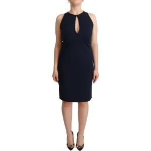 John Galliano Sleeveless Navy Knee-Length Sheath Dress