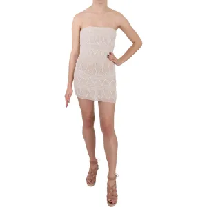 John Richmond Chic Beige Embellished Silk Mini Dress