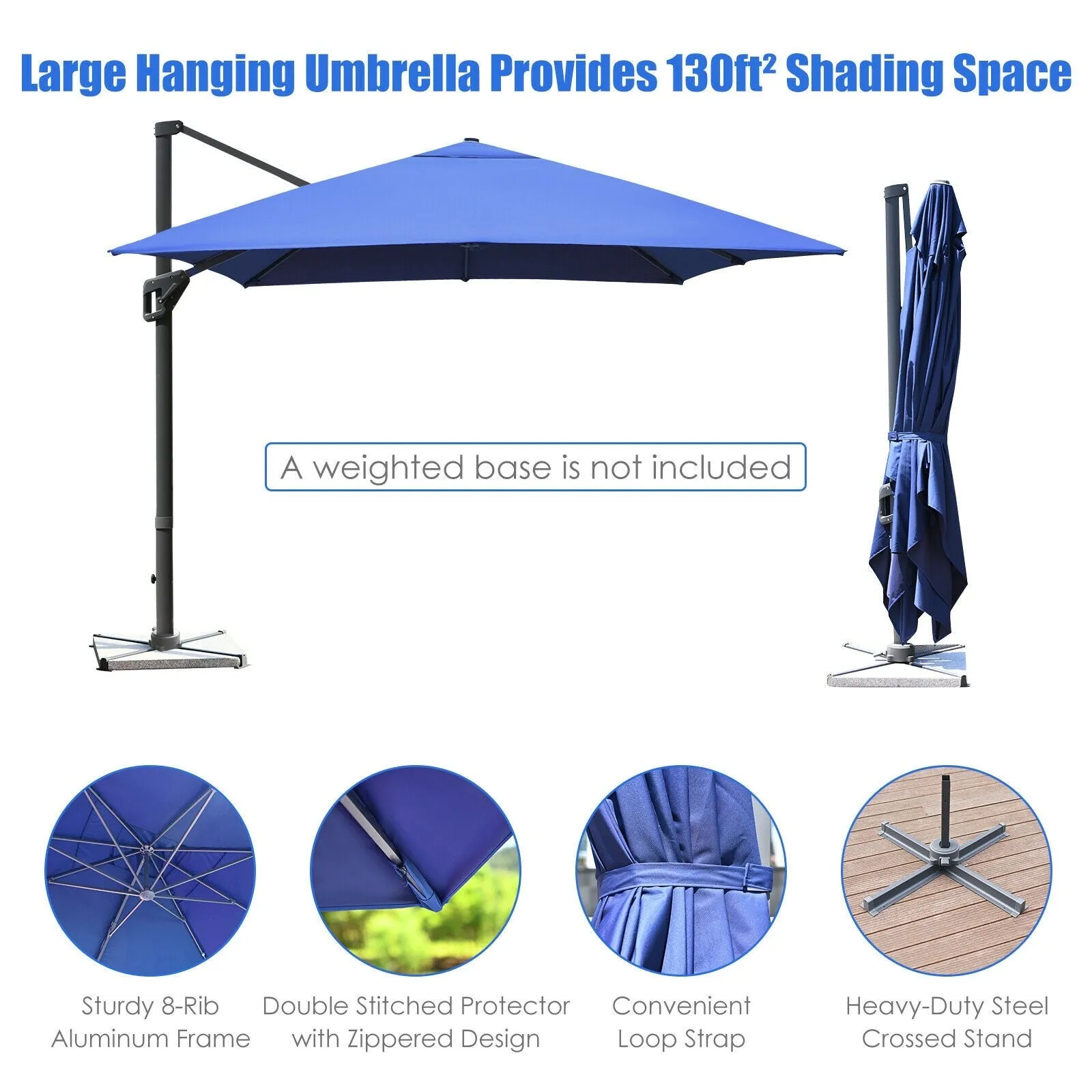 10 x 13ft Rectangular Cantilever Umbrella - Navy