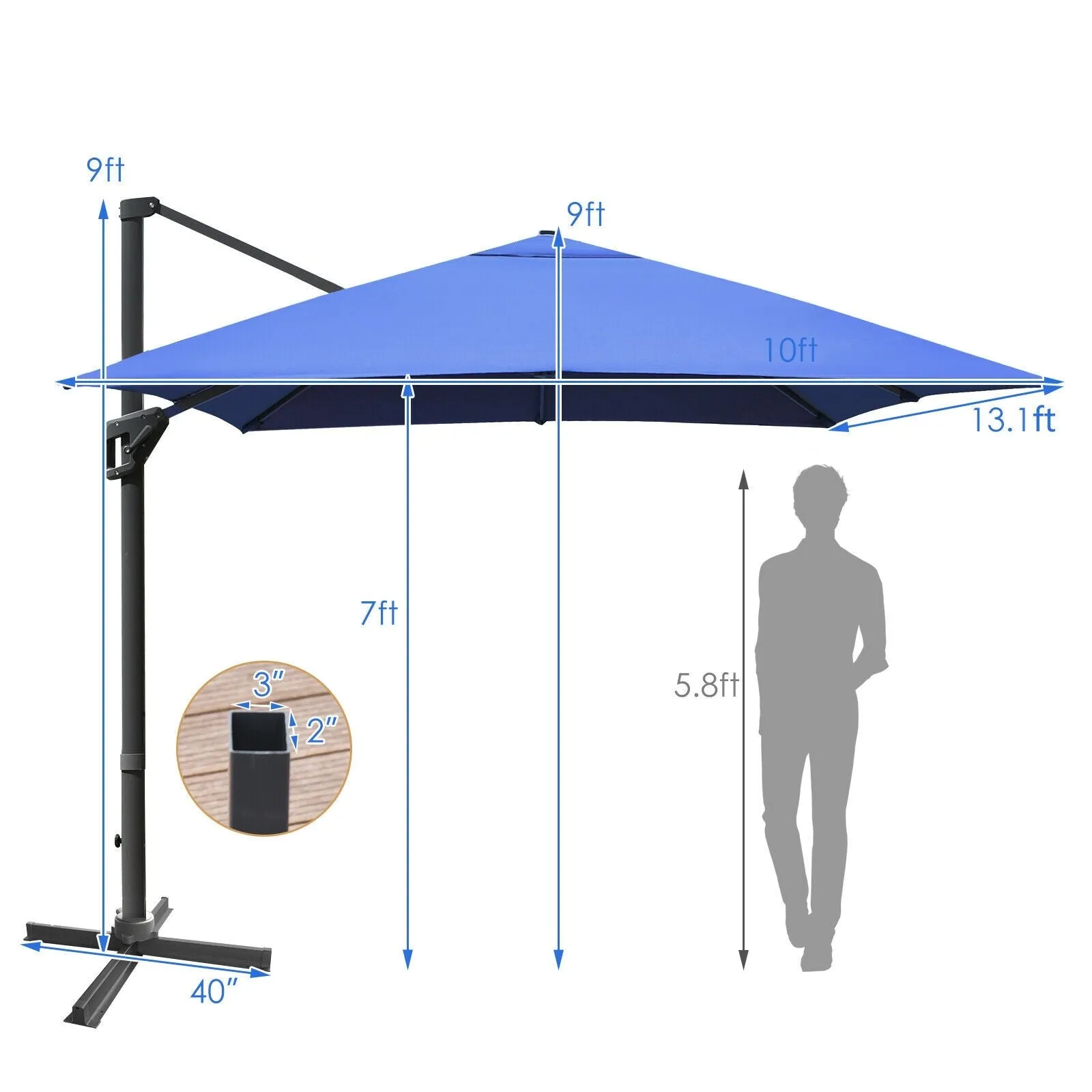 10 x 13ft Rectangular Cantilever Umbrella - Navy