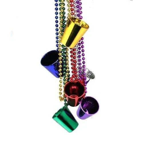 33" Metallic Mardi Gras Shot Glass Bead Necklaces