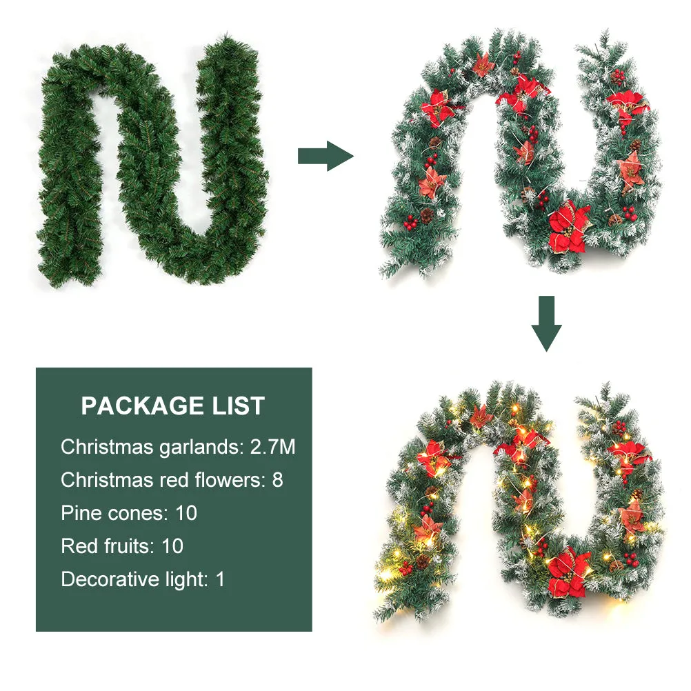 9ft Artificial Spruce Christmas Garland with 50 LED Warm White Lights