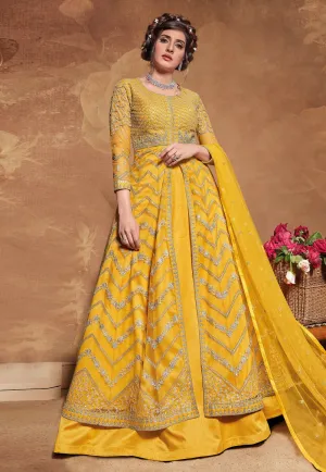 Adorable Yellow Net Embroidered Floor Length Anarkali Suit