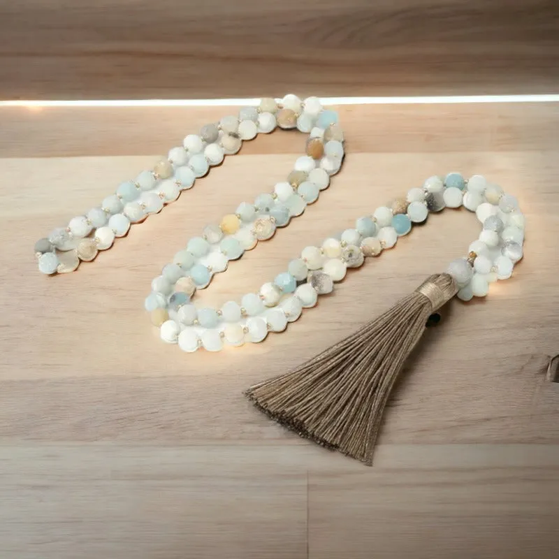 Amazonite Semi-Precious Gemstone Tassel Necklace - 36 inch