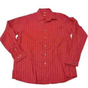 Antigua Red Plaid Full Button Up Long Sleeve Collared Dress Shirt (L)