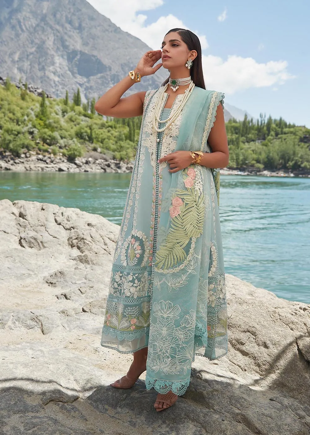 Aqua Lawn Suit - Saira Shakira X Crimson Luxury Lawn '23 - Chikkankari Affair - D2A