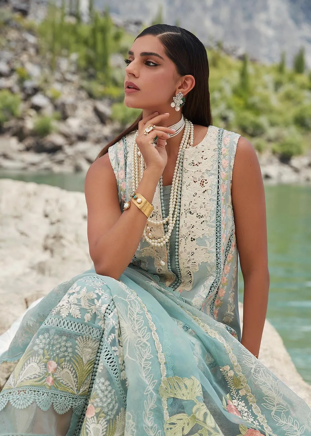 Aqua Lawn Suit - Saira Shakira X Crimson Luxury Lawn '23 - Chikkankari Affair - D2A