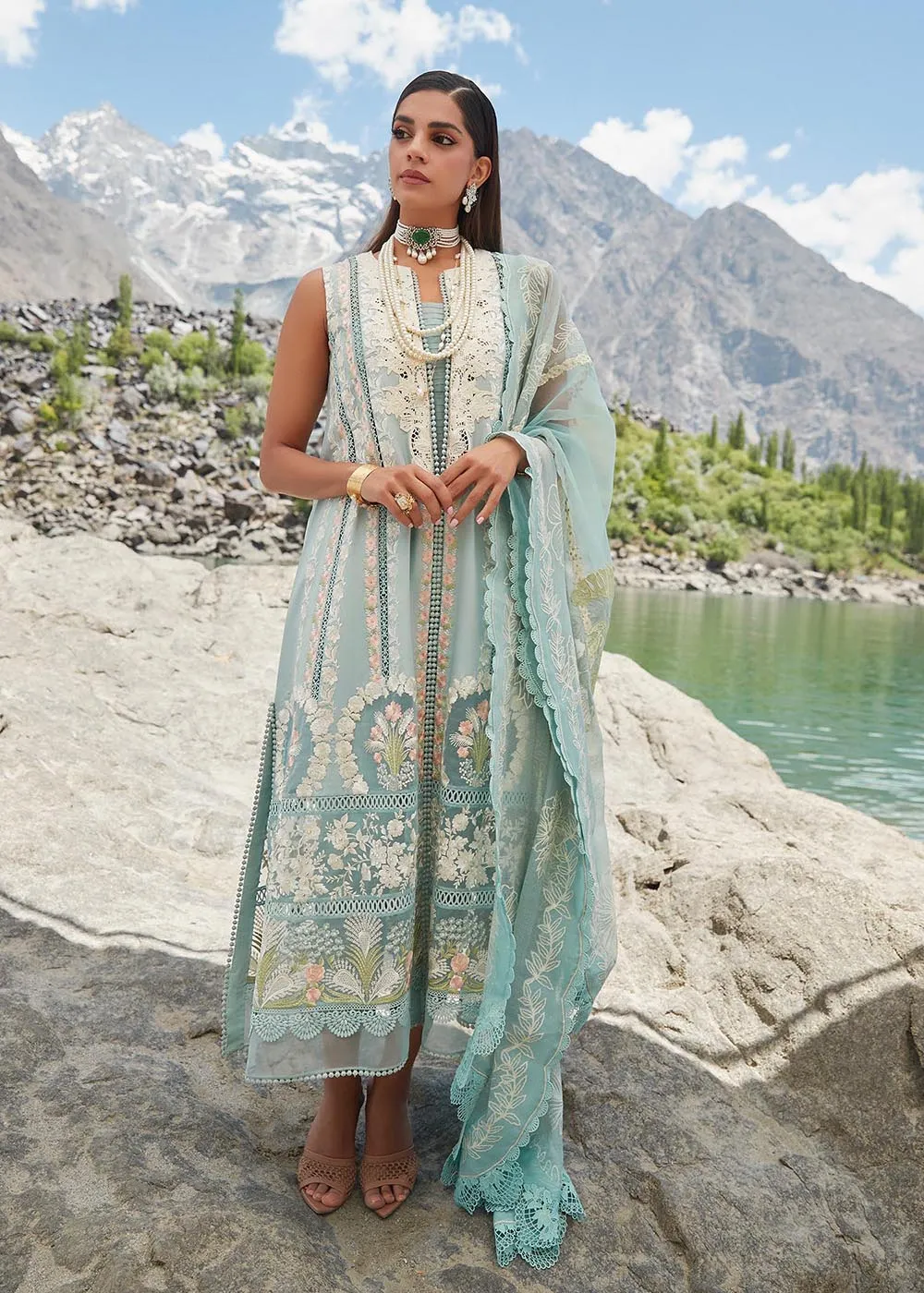 Aqua Lawn Suit - Saira Shakira X Crimson Luxury Lawn '23 - Chikkankari Affair - D2A