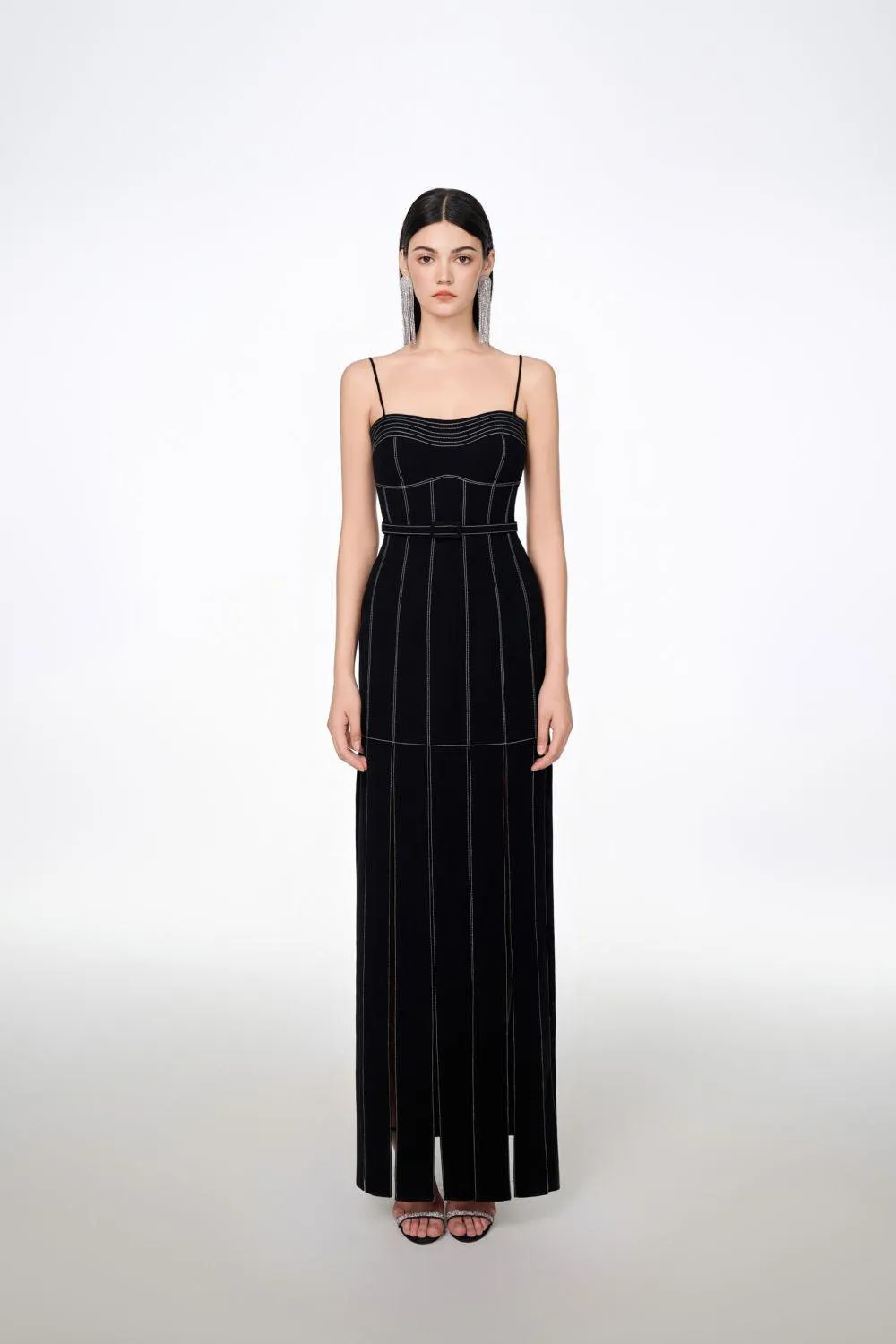 Ava Slit Spaghetti Strap Crepe Midi Dress