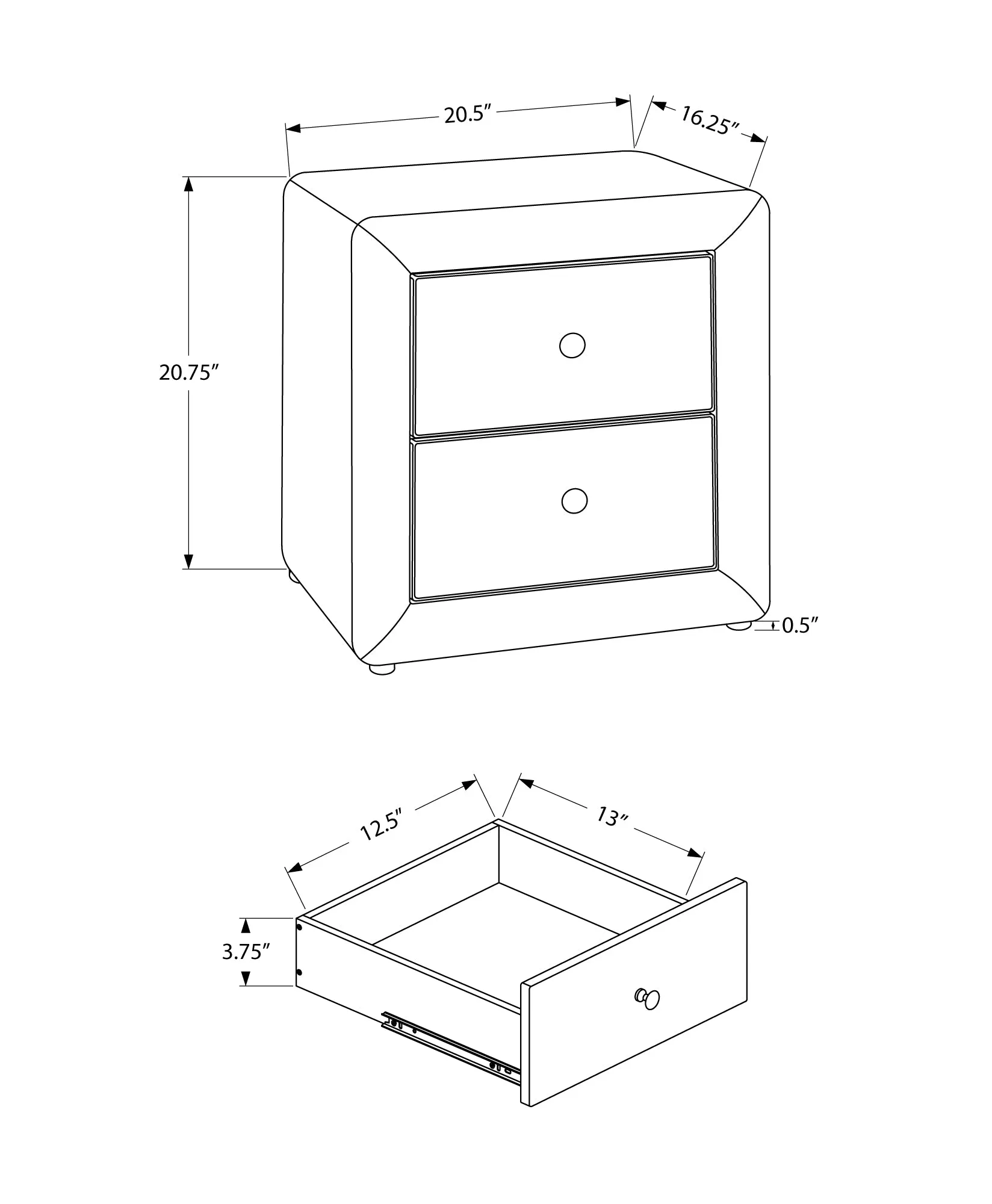 Bedroom Accent - 21"H / Black Leather-Look Night Stand