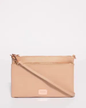 Beige Demi Double Crossbody Bag With Rose Gold Hardware