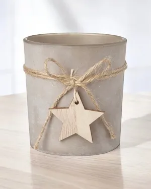 Beige Glass Tealight Candle Holder With Star Tag