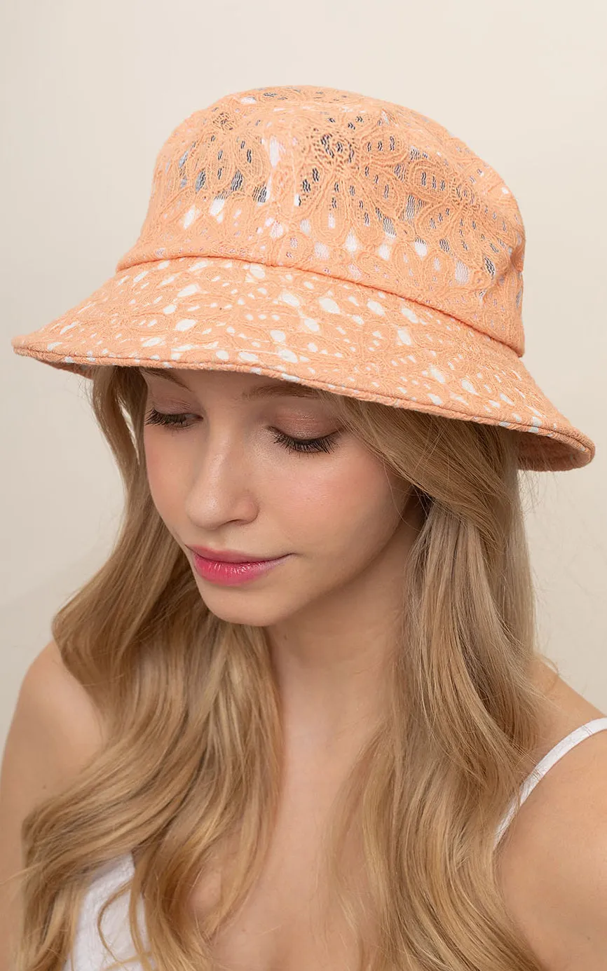 BHU110027 Flower Pattern Lace Bucket Hat