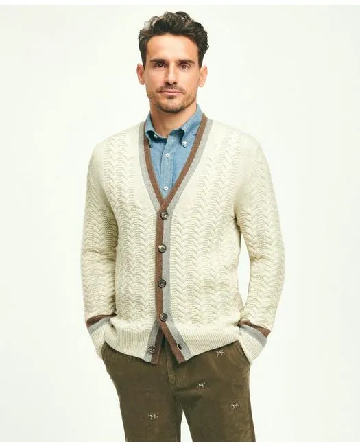 Brooks Brothers Men's Alpaca Wool Tennis Cardigan Cream