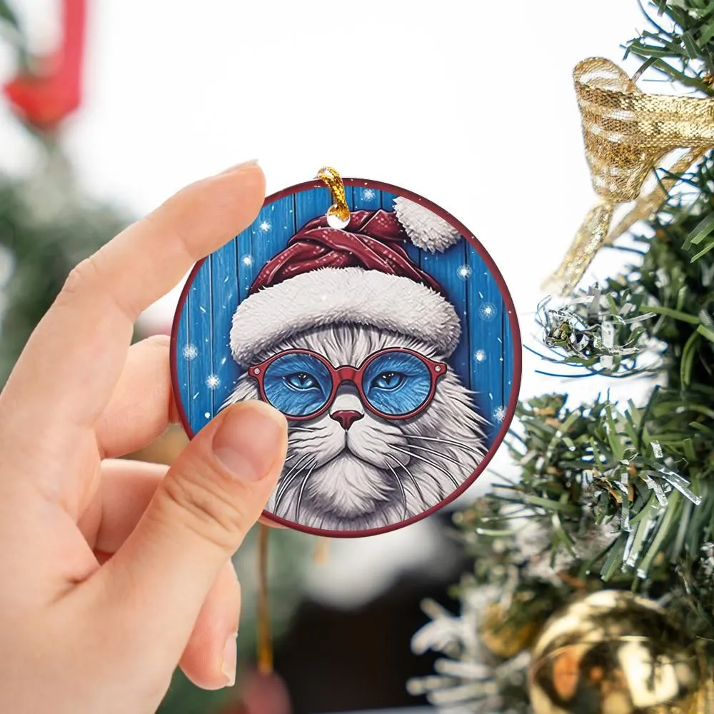 Christmas Ornament Cat Blue