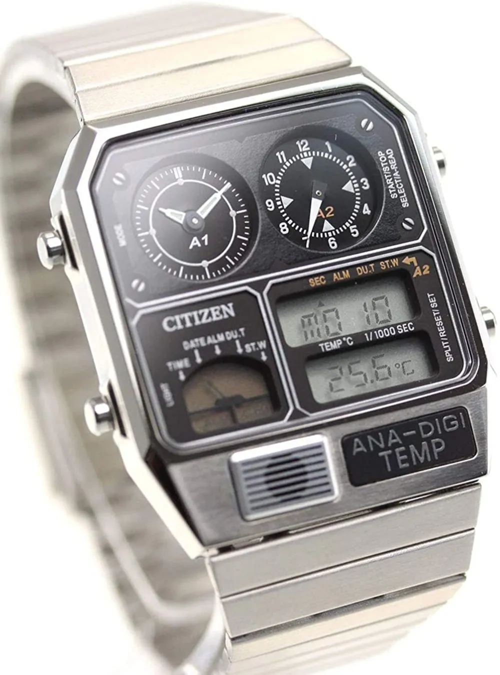 CITIZEN RECORD LABEL ANA-DIGI TEMP REPRODUCTION MODEL WATCH SILVER JG2101-78E JAPAN MOV'T JDM