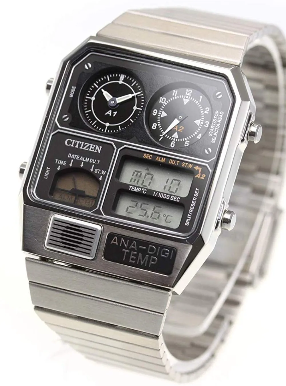 CITIZEN RECORD LABEL ANA-DIGI TEMP REPRODUCTION MODEL WATCH SILVER JG2101-78E JAPAN MOV'T JDM