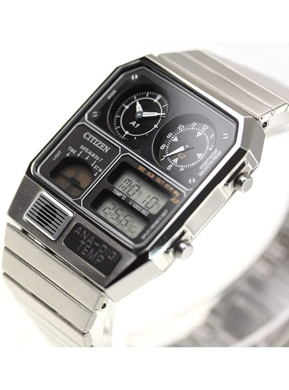 CITIZEN RECORD LABEL ANA-DIGI TEMP REPRODUCTION MODEL WATCH SILVER JG2101-78E JAPAN MOV'T JDM