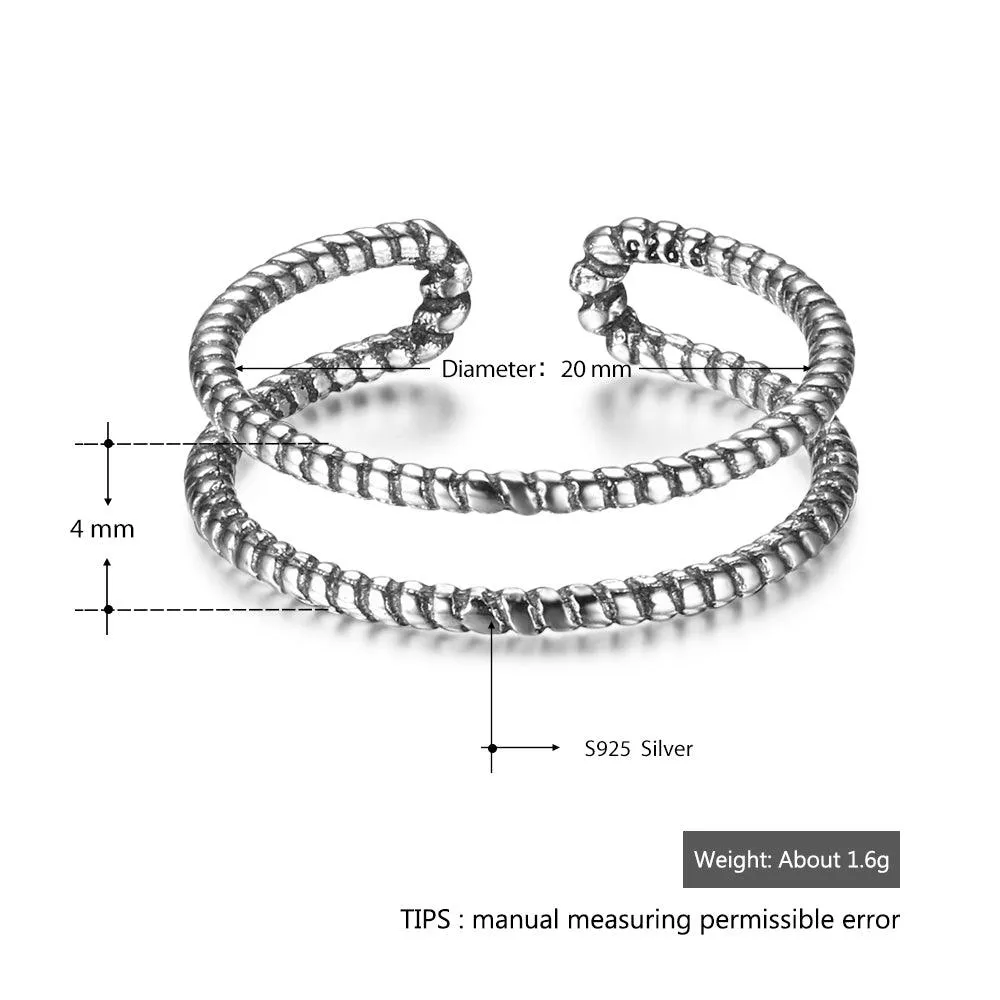 Classic 925 Sterling Silver Vintage Style Chain Ring, Fashionable Jewelry