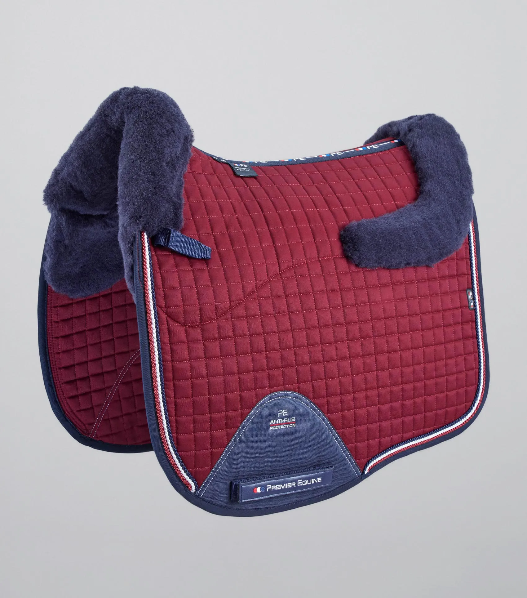 Close Contact Merino Wool European Saddle Pad - Dressage Square Burgundy/Navy