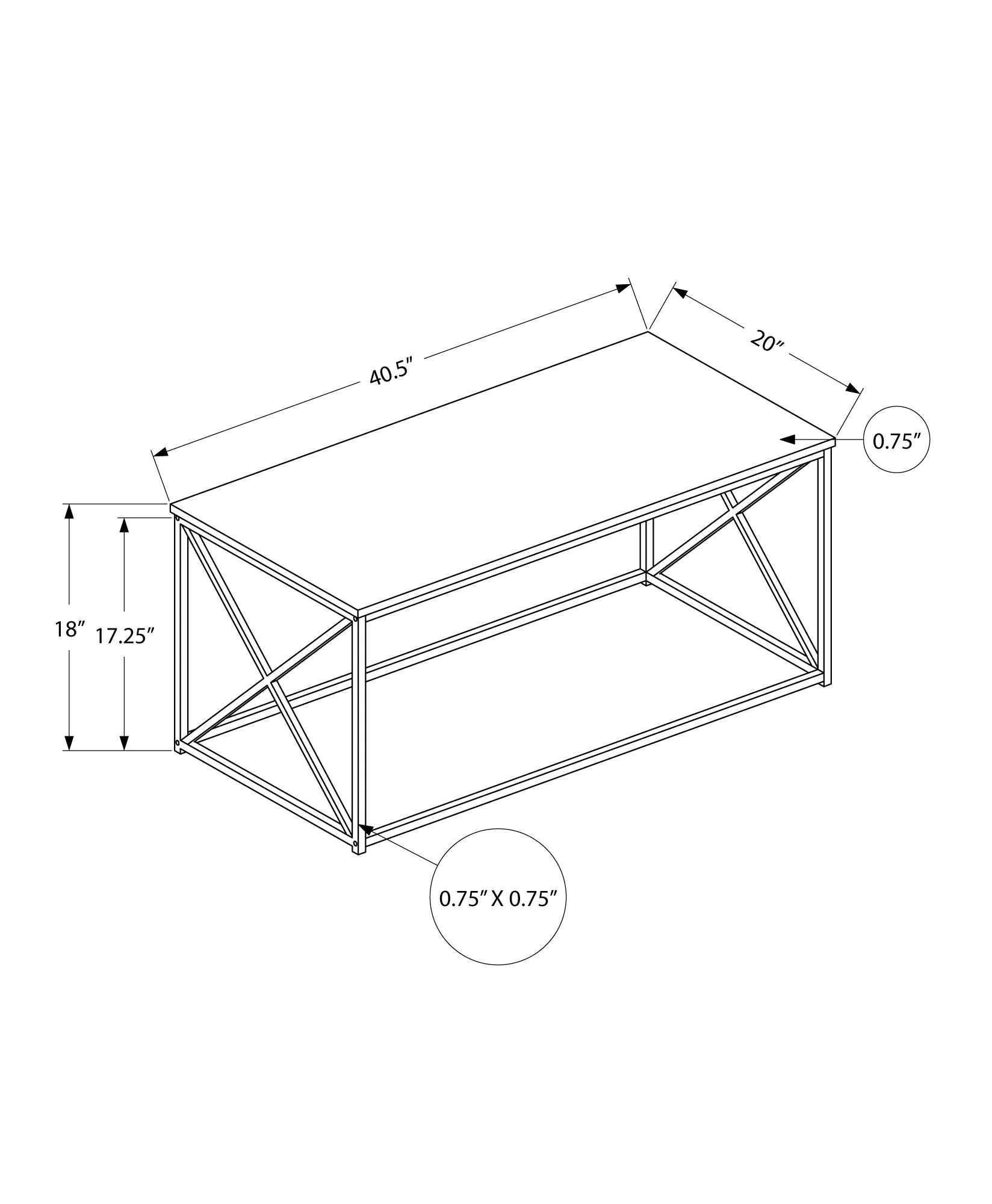 Coffee Table - 40"L / Grey Stone-Look / Black Metal