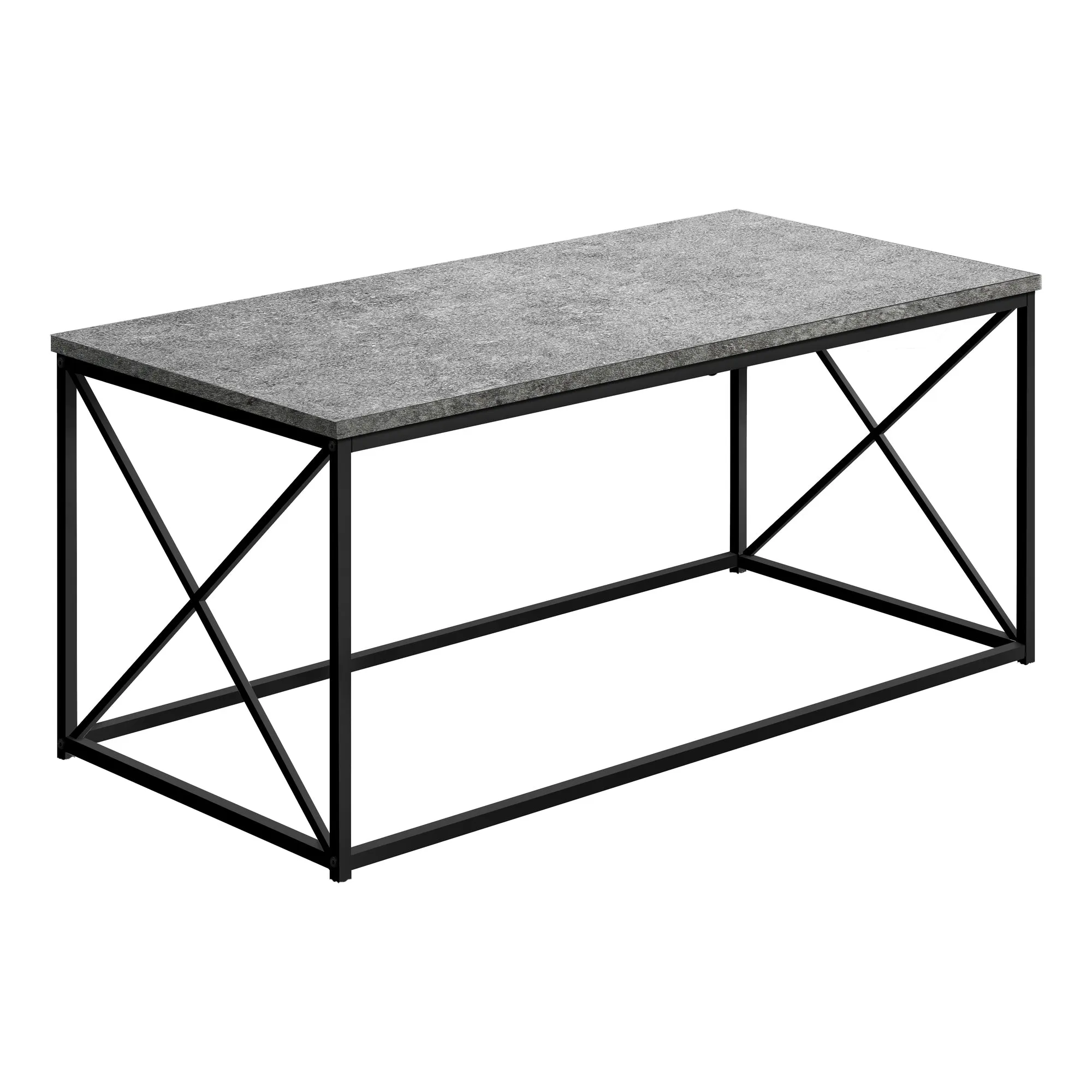 Coffee Table - 40"L / Grey Stone-Look / Black Metal