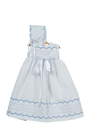 Copy of Baptism Gown 2 pieces- Blue Cotton with Beige embroider details