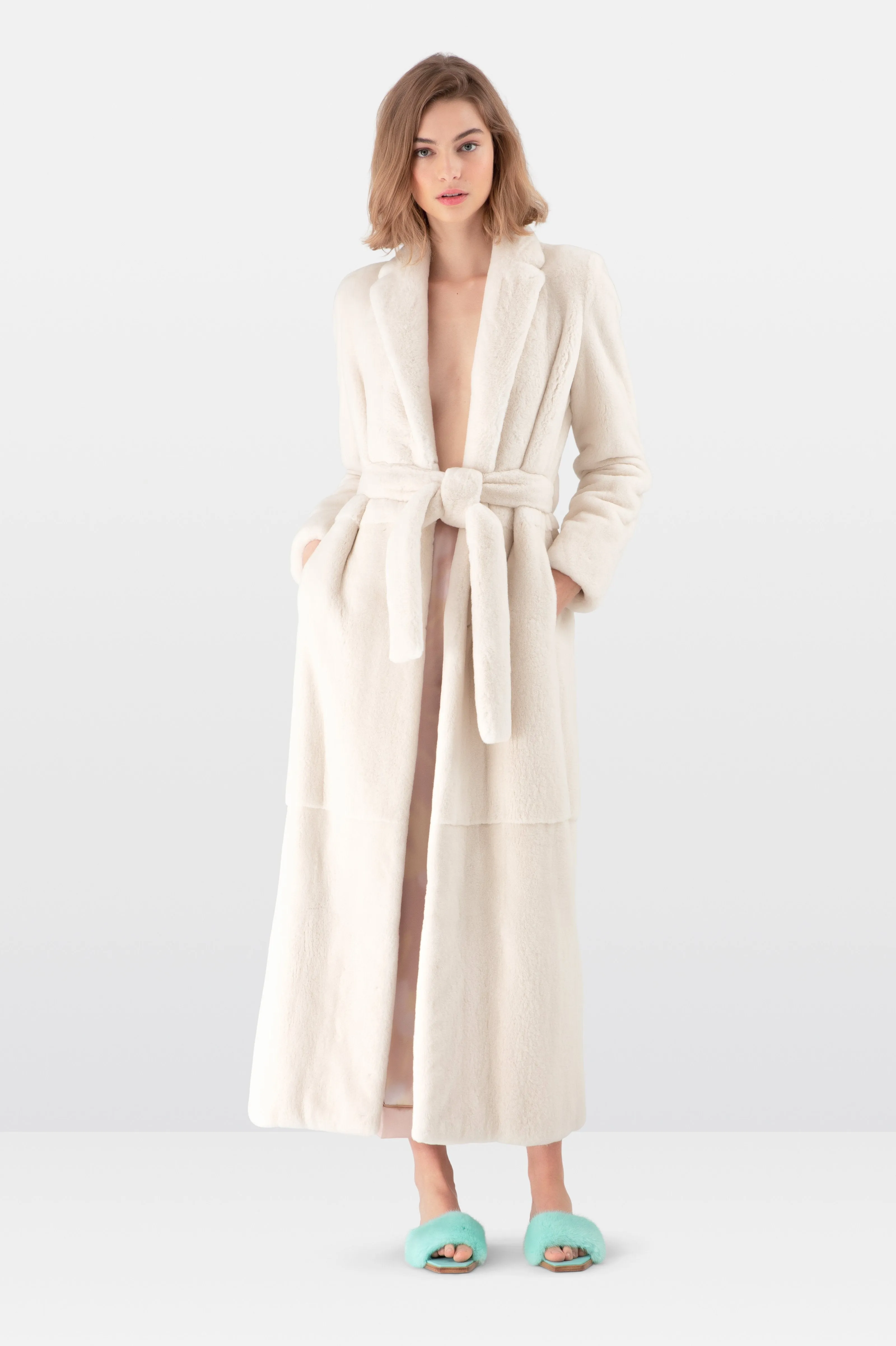 Cream Mink Fur Robe Coat