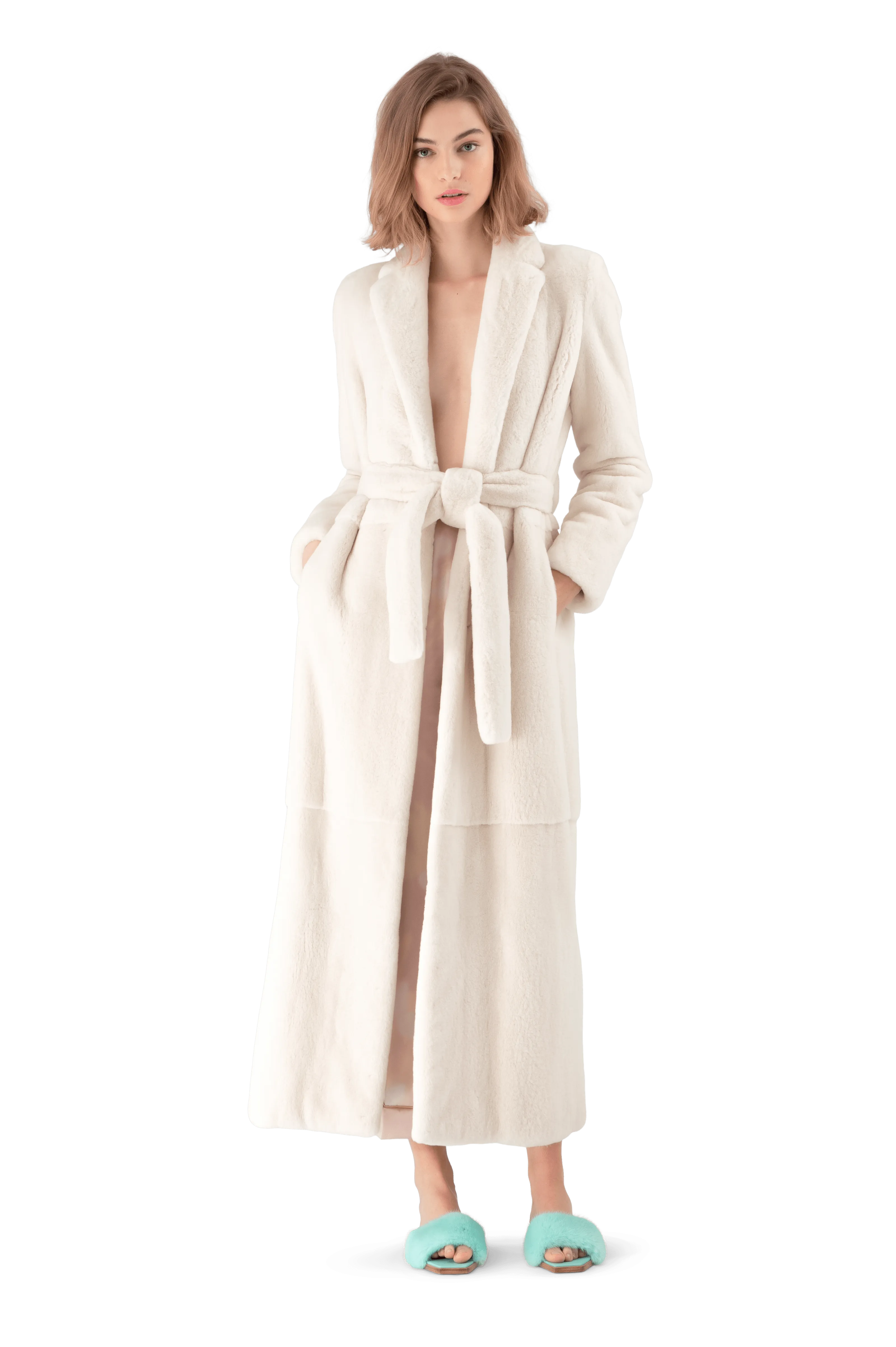 Cream Mink Fur Robe Coat