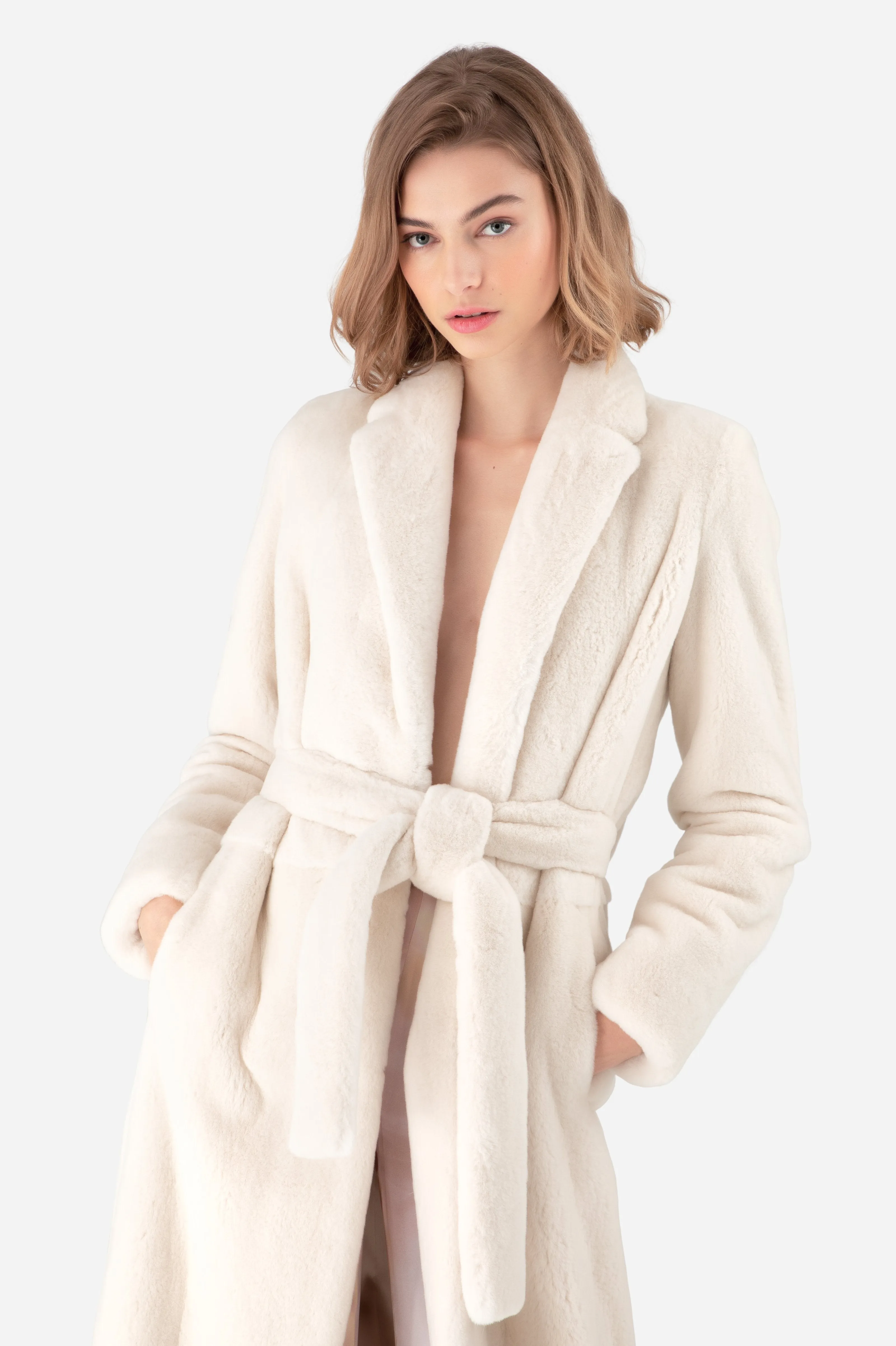 Cream Mink Fur Robe Coat