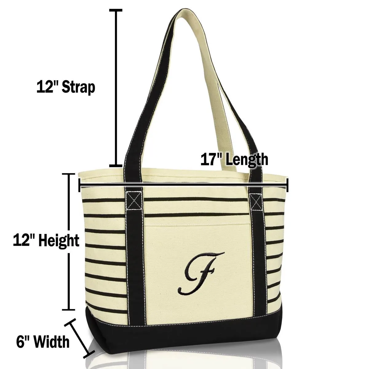 Dalix Striped F-Initial Tote Bag Womens Ballent Letter F