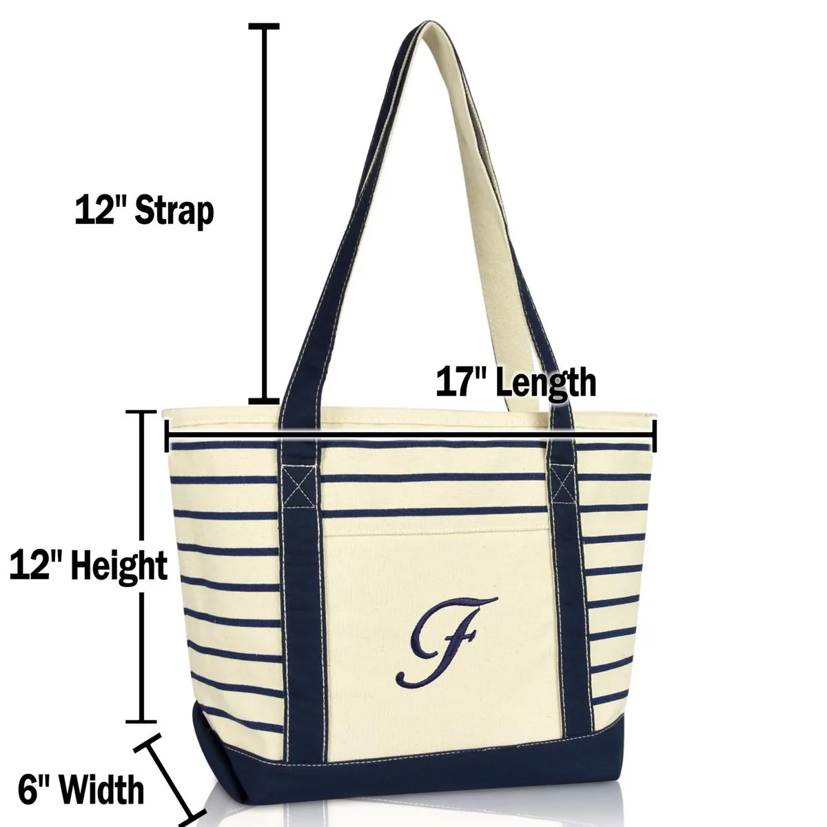 Dalix Striped F-Initial Tote Bag Womens Ballent Letter F