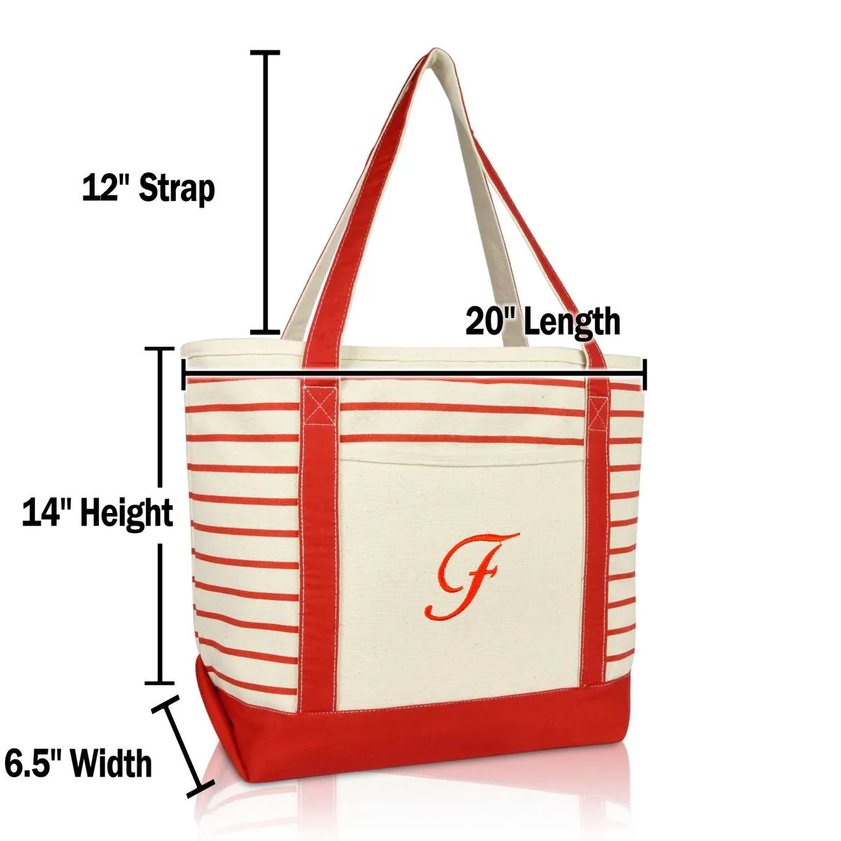 Dalix Striped F-Initial Tote Bag Womens Ballent Letter F