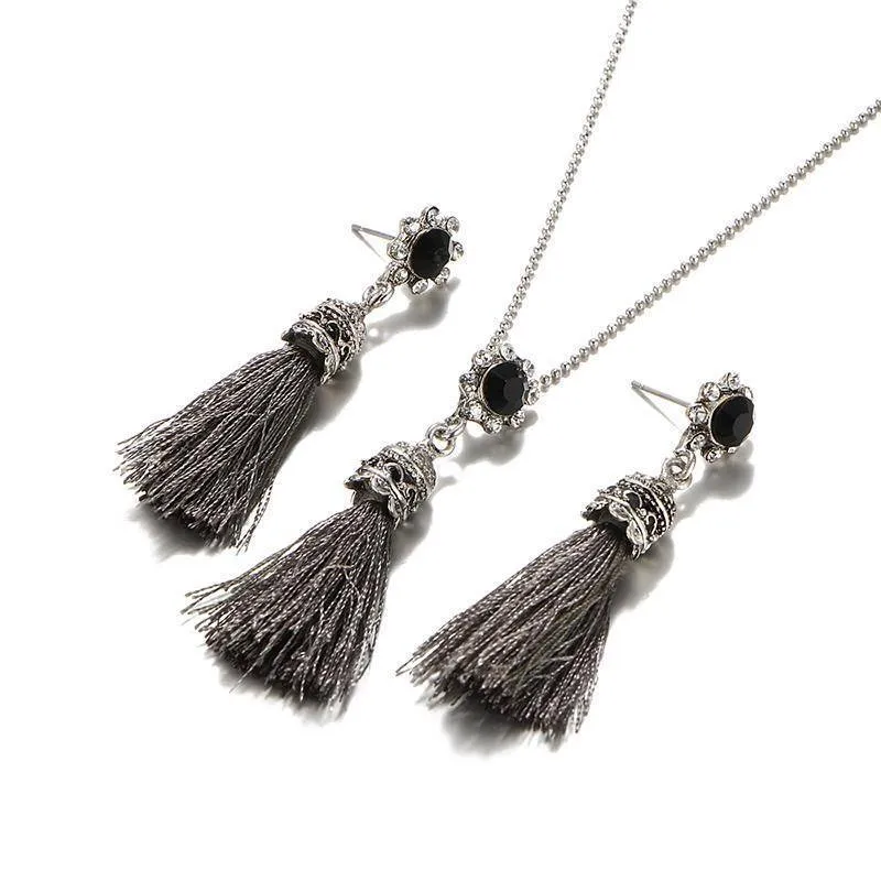 Dangling Tassels Necklace and Earrings Set