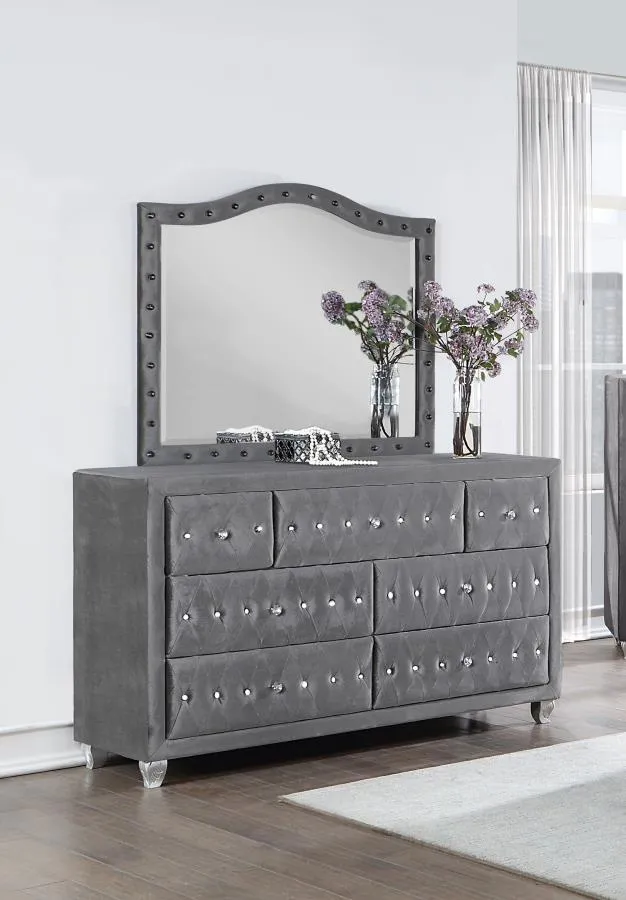 Deanna - 7-Drawer Upholstered Dresser With Mirror