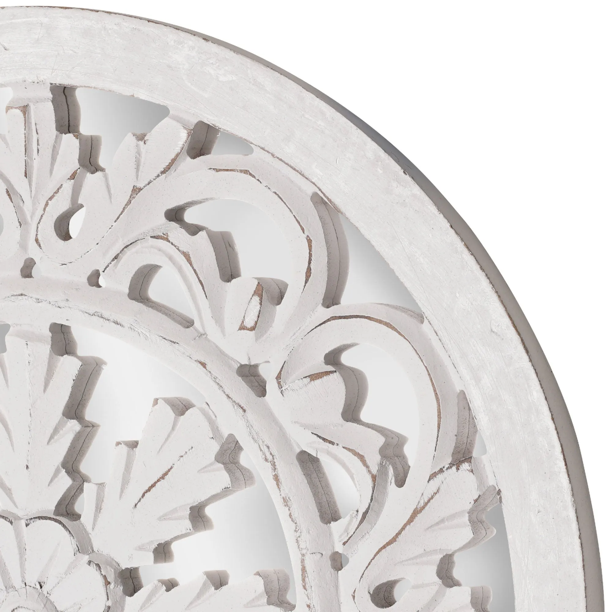 Distressed Reflective Hand-Carved White Wood Wall Accent Medallion 16"