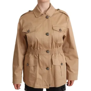 Dolce & Gabbana Chic Beige Button Down Coat with Embellishments