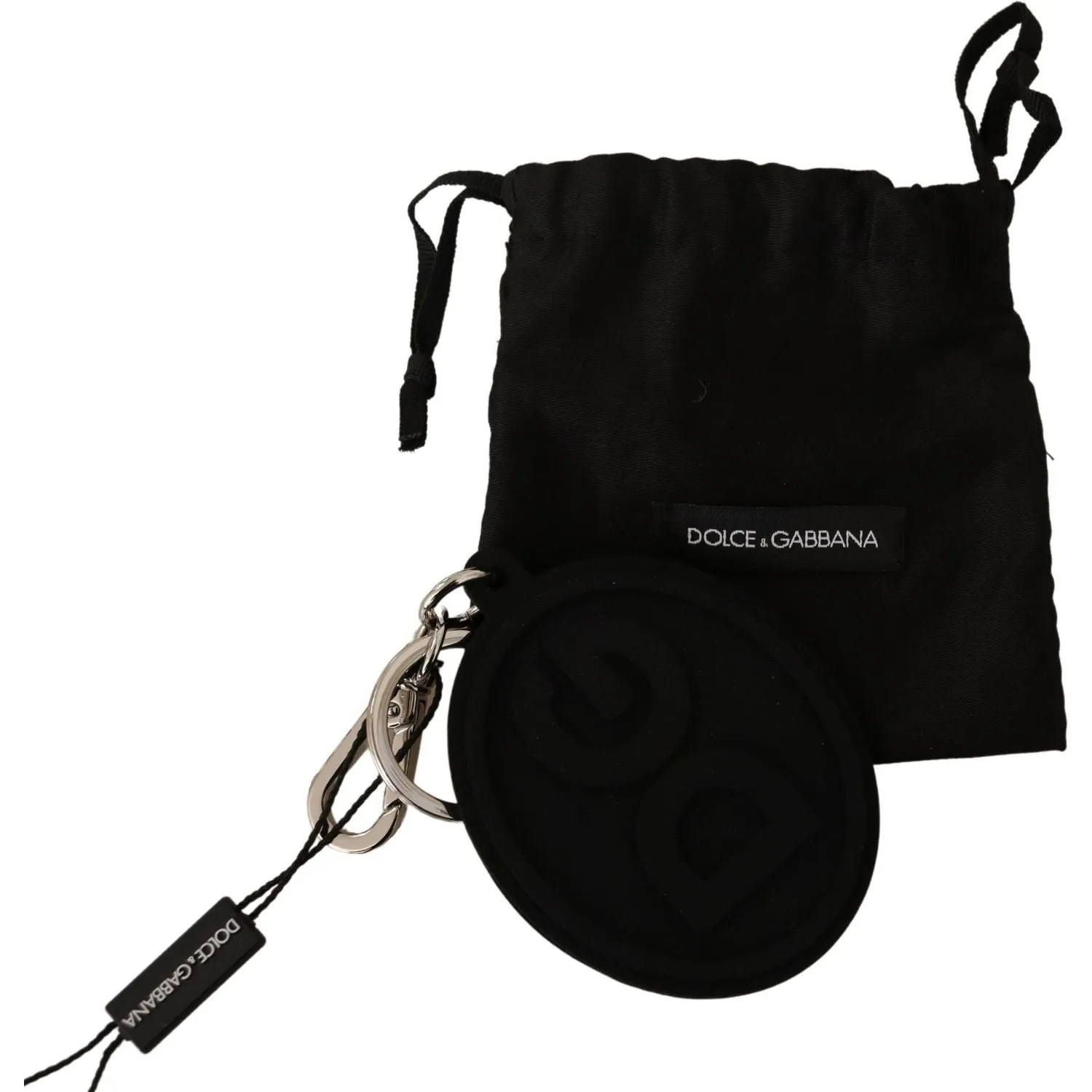 Dolce & Gabbana Chic Black Rubber & Brass Logo Keychain