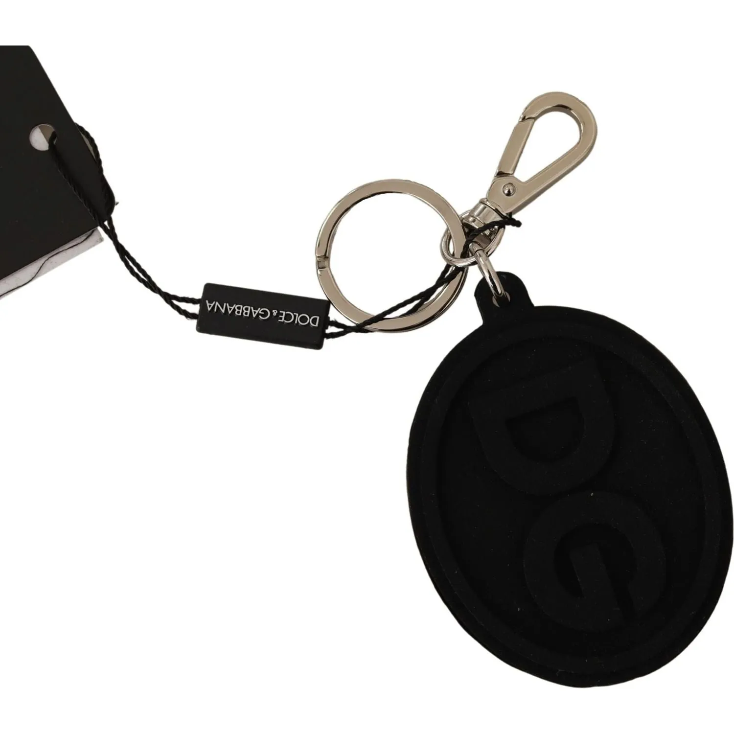 Dolce & Gabbana Chic Black Rubber & Brass Logo Keychain