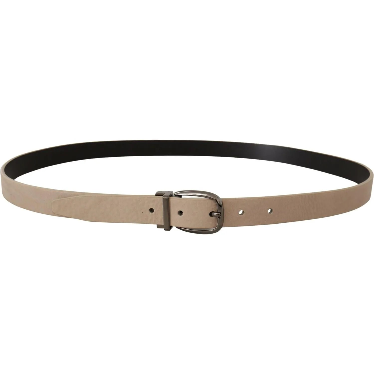 Dolce & Gabbana Elegant Beige Leather Belt with Silver Tone Buckle