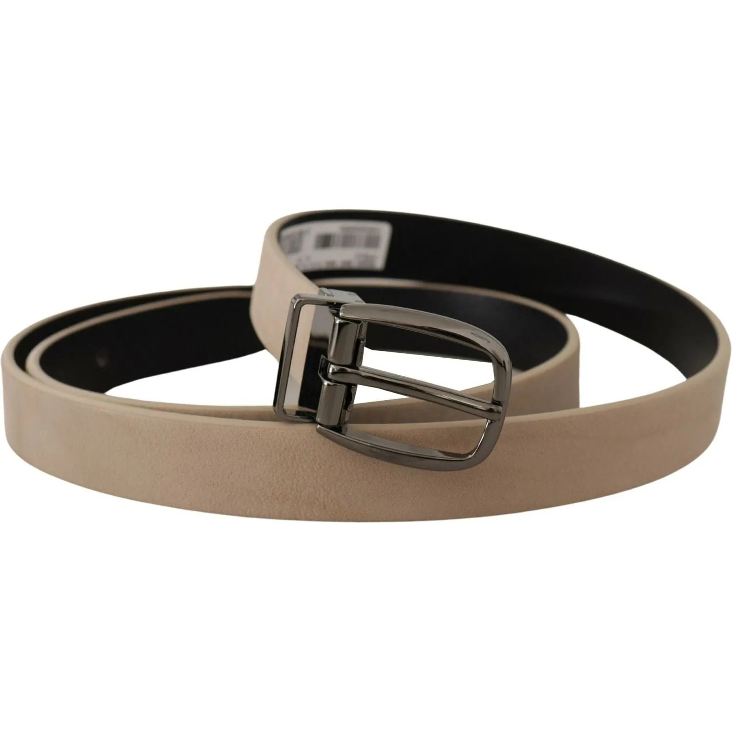 Dolce & Gabbana Elegant Beige Leather Belt with Silver Tone Buckle