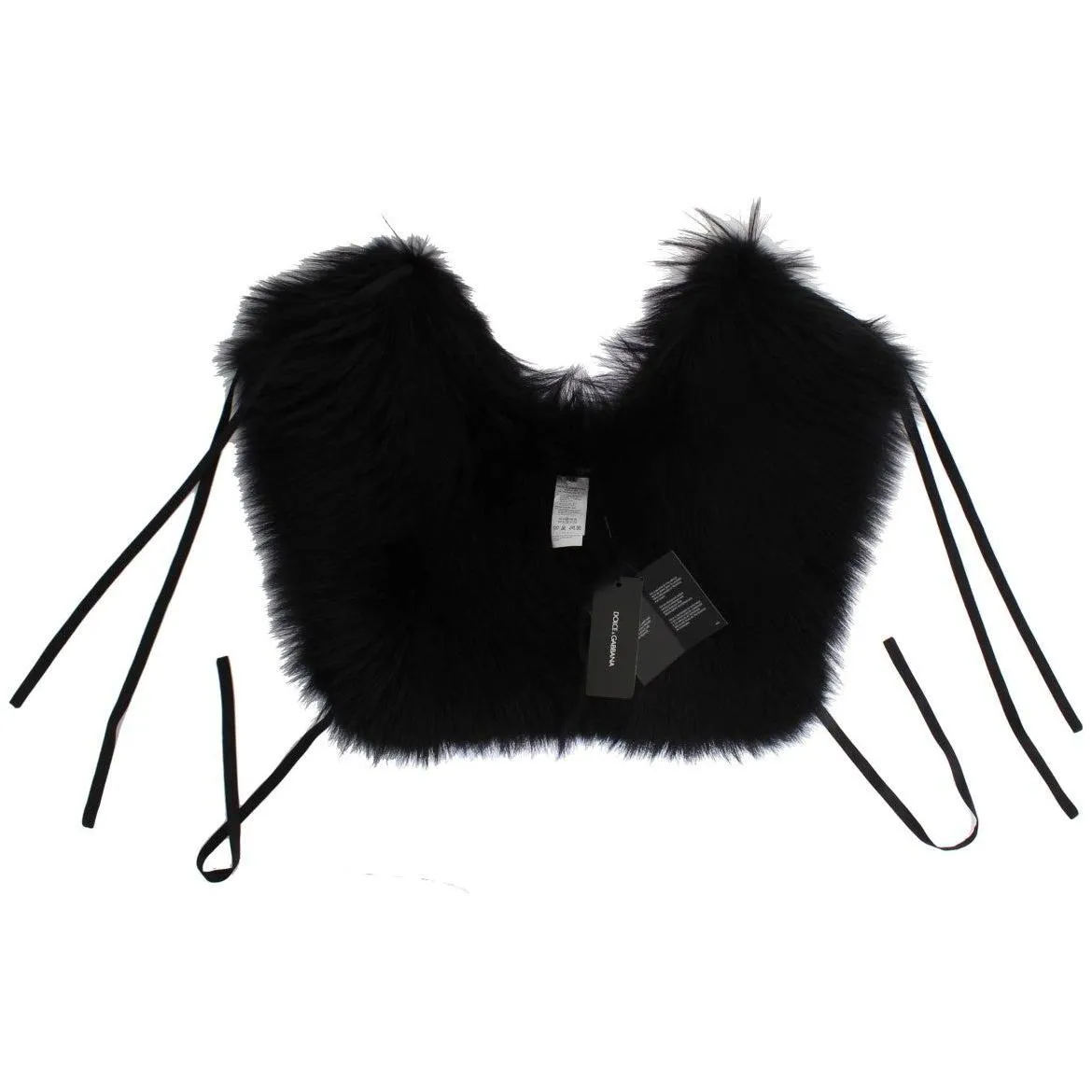 Dolce & Gabbana Elegant Black Fox Fur Silk Shoulder Wrap