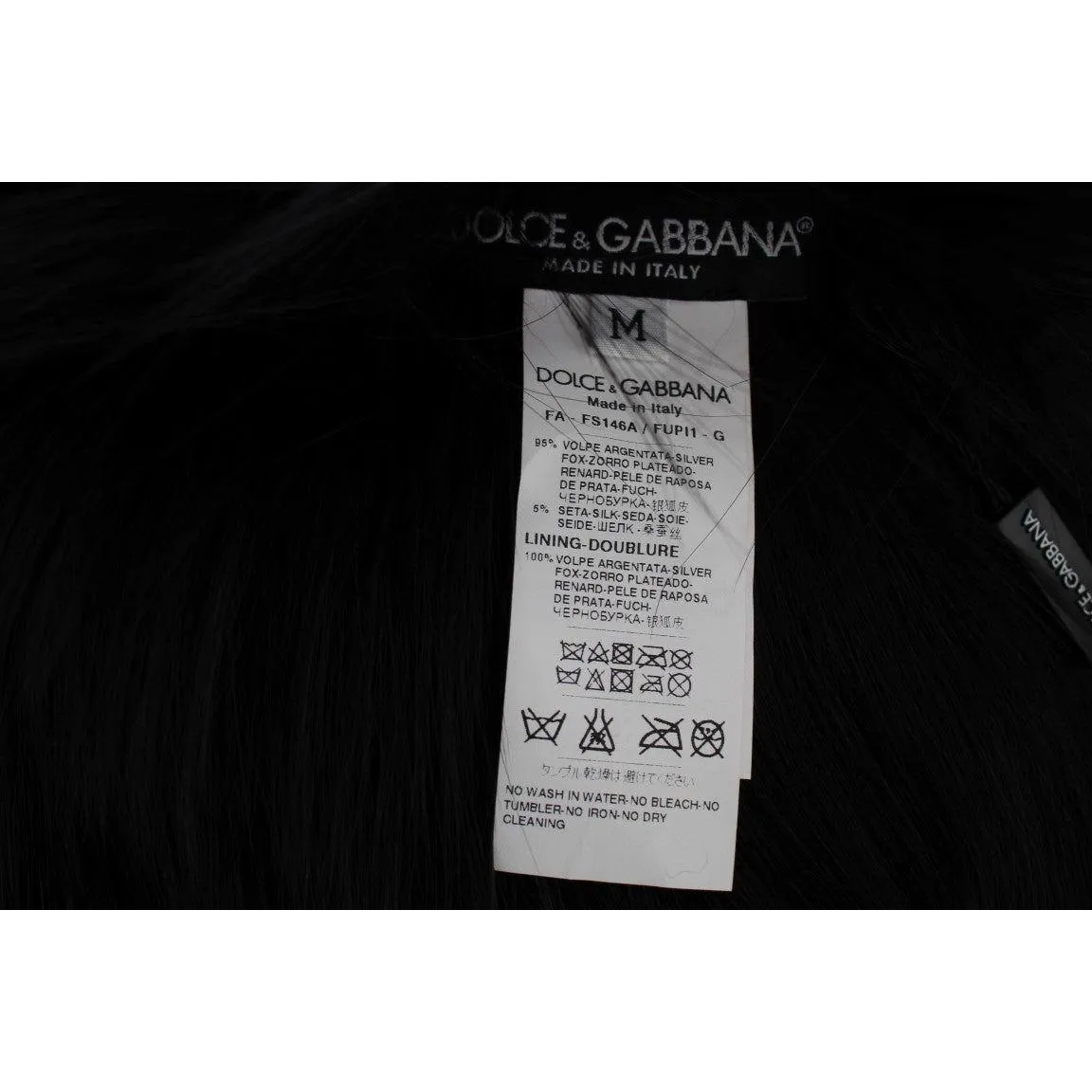 Dolce & Gabbana Elegant Black Fox Fur Silk Shoulder Wrap