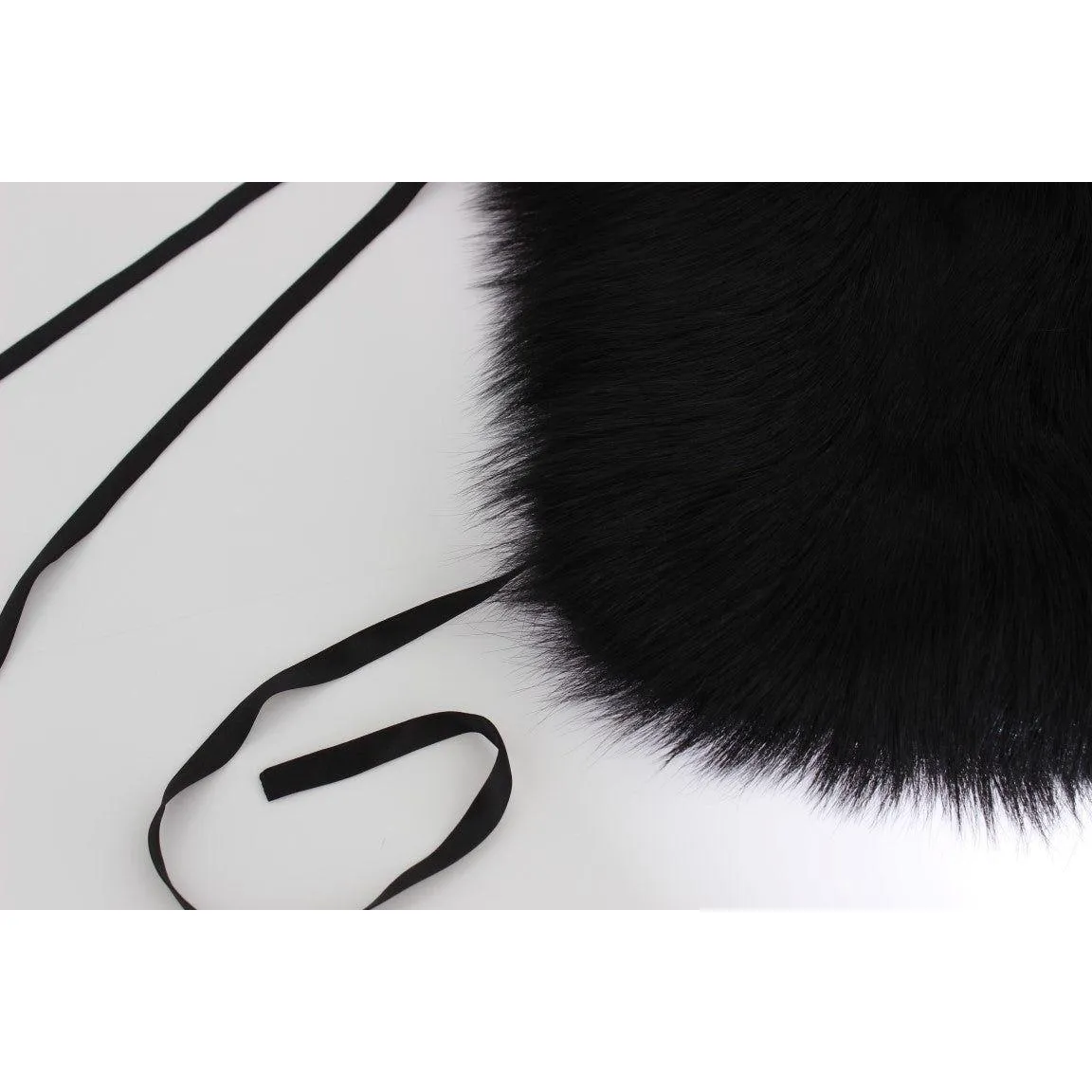 Dolce & Gabbana Elegant Black Fox Fur Silk Shoulder Wrap