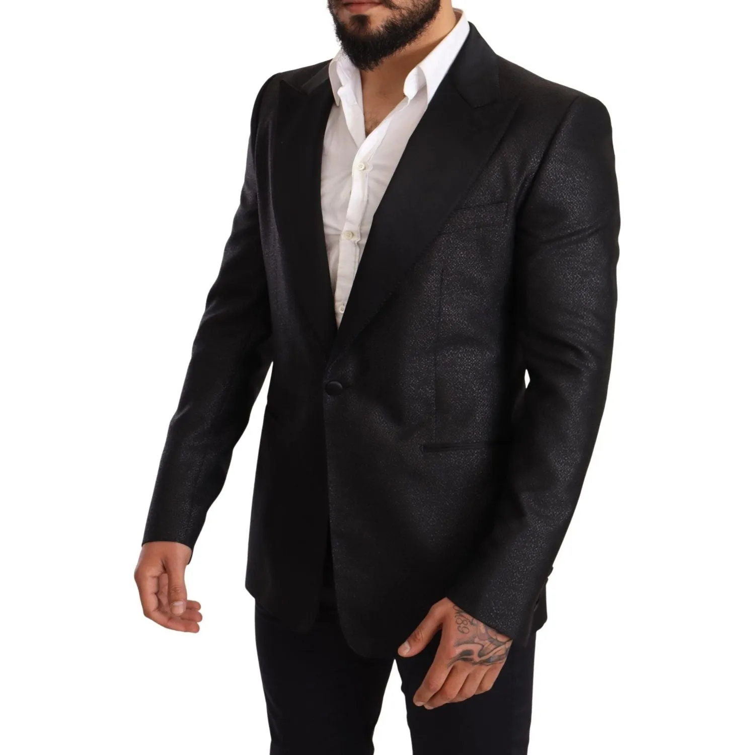 Dolce & Gabbana Elegant Black Metallic Slim Fit Blazer Jacket