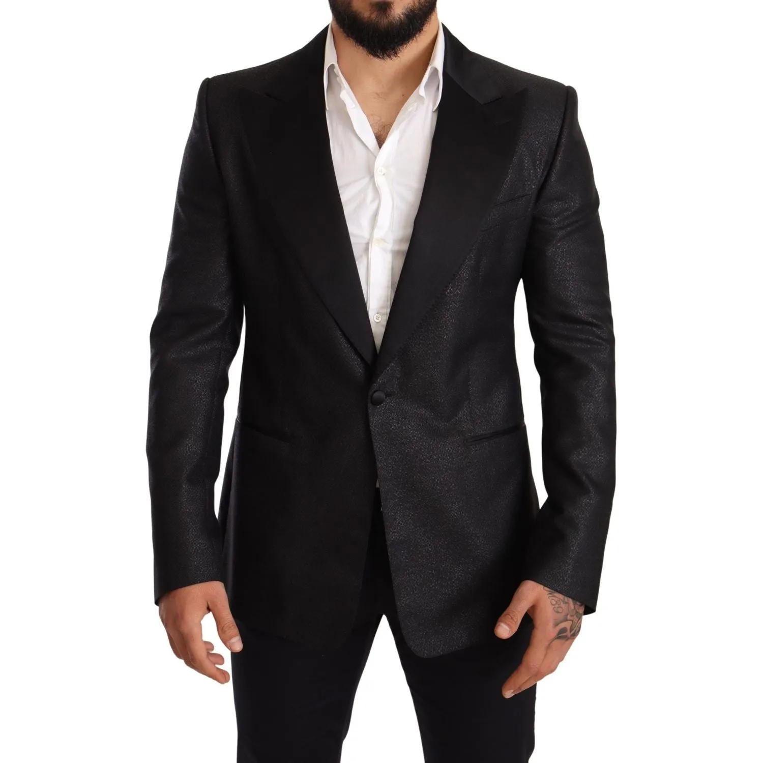 Dolce & Gabbana Elegant Black Metallic Slim Fit Blazer Jacket