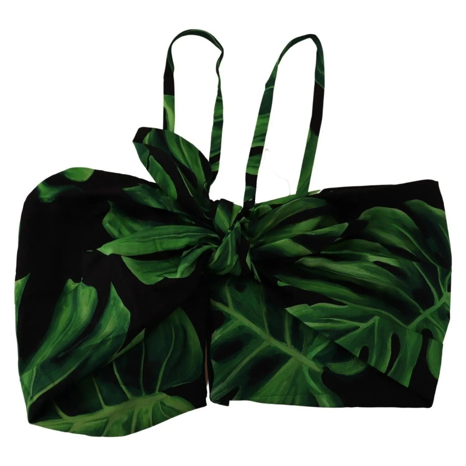 Dolce & Gabbana Elegant Leaf Print Halter Cropped Top