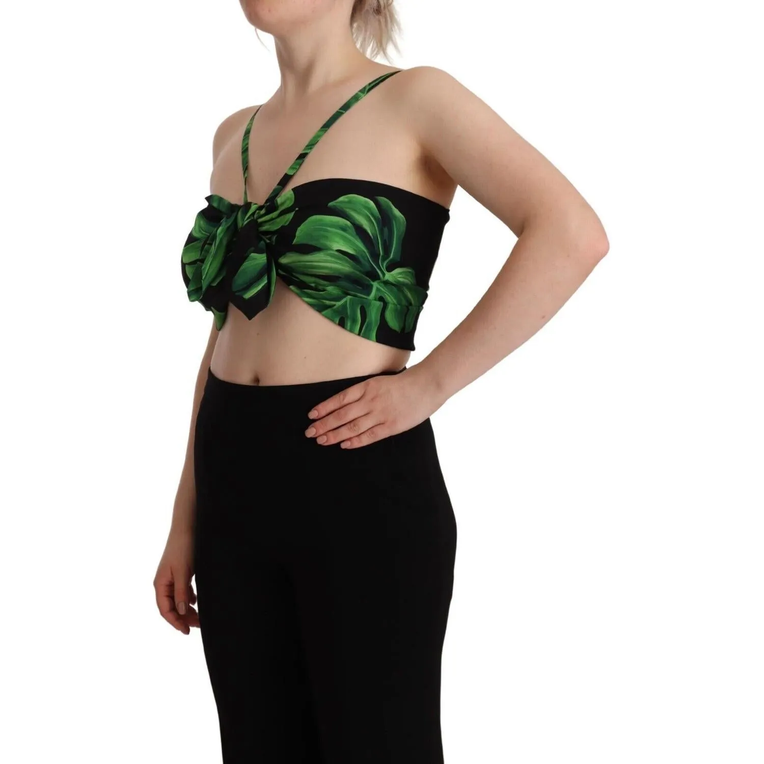 Dolce & Gabbana Elegant Leaf Print Halter Cropped Top