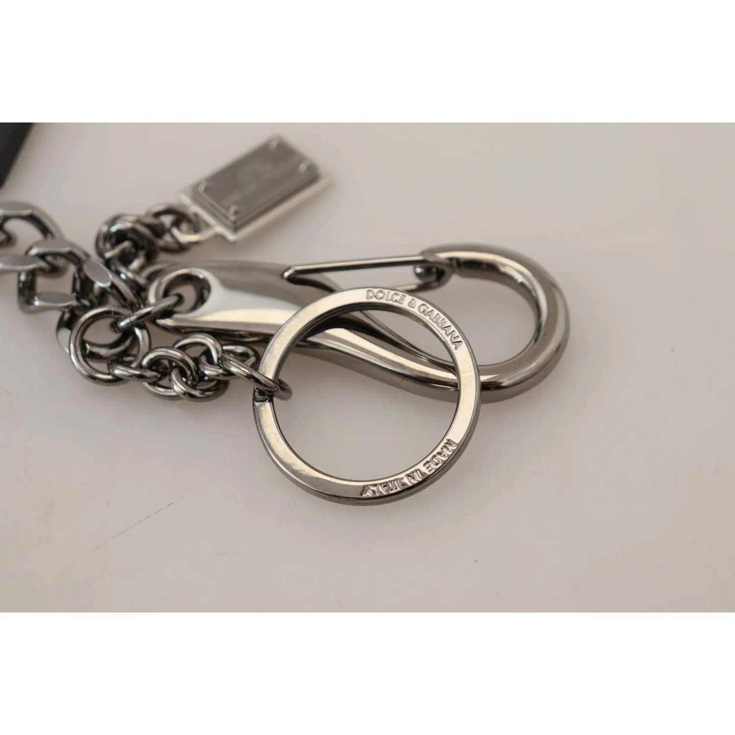 Dolce & Gabbana Elegant Silver and Black Designer Keychain