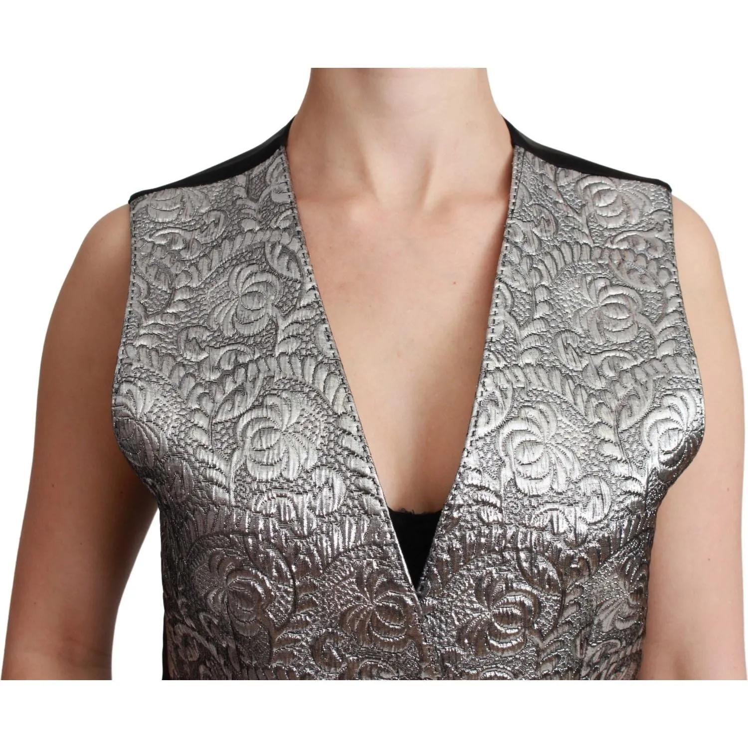 Dolce & Gabbana Elegant Silver Sleeveless Brocade Vest